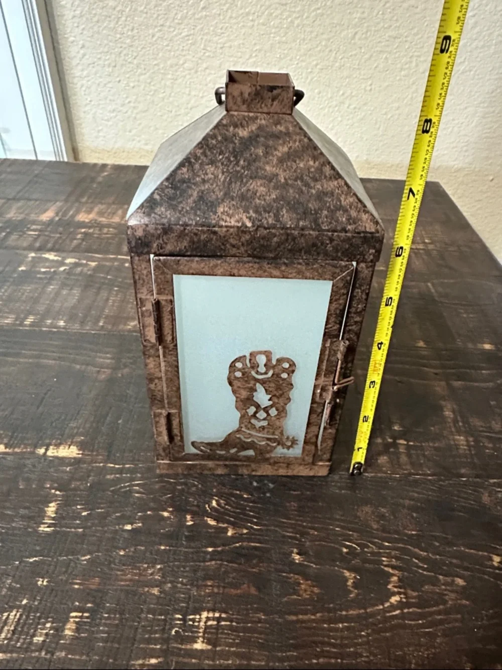 Rustic Brown Cowboy Boot Lantern - Home Accents
